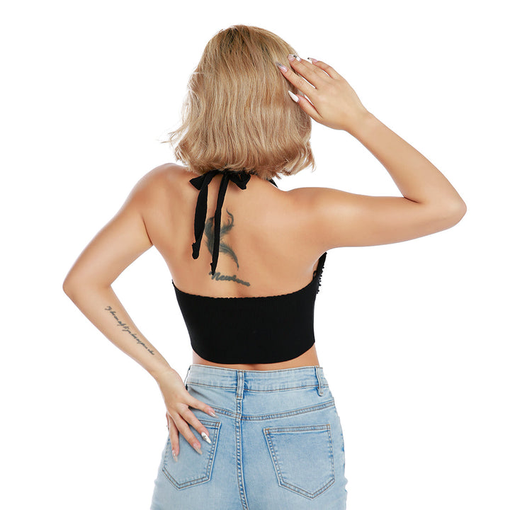 pearl bralette halter crop top#color_black