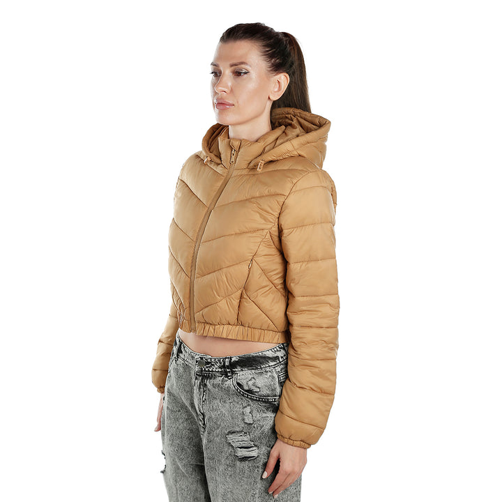 cropped down hooded jacket#color_camel