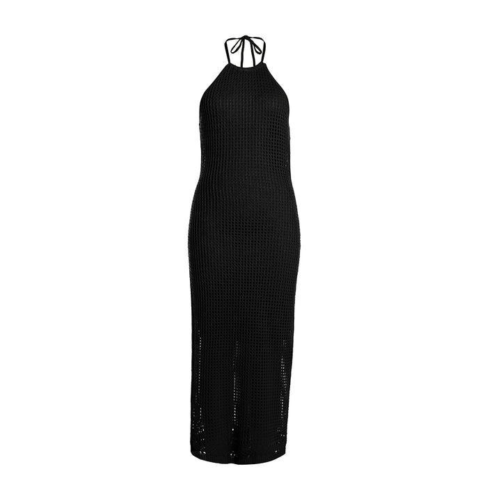 halter neck backless dress#color_black