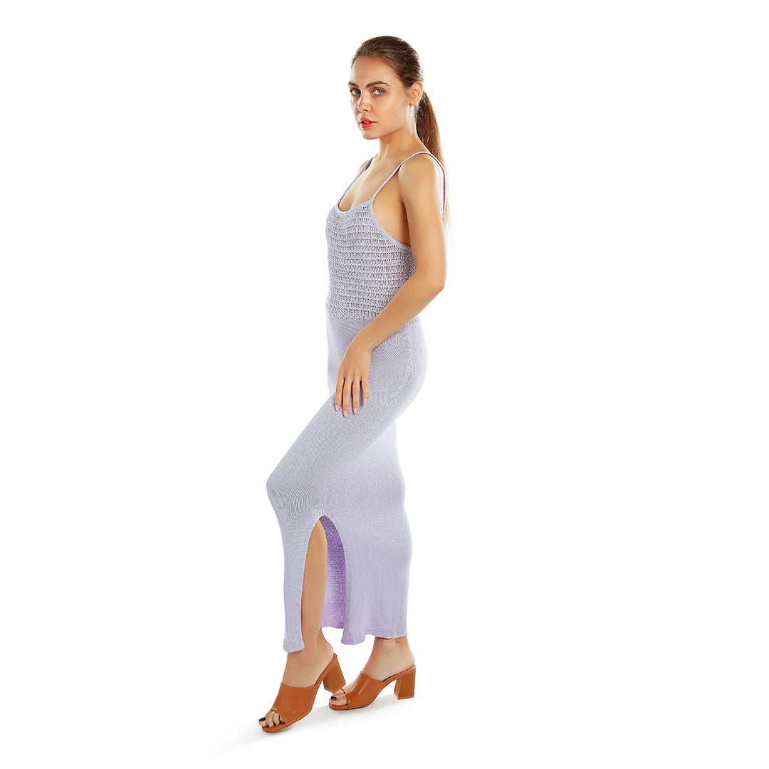 straight side slit dress#color_lilac