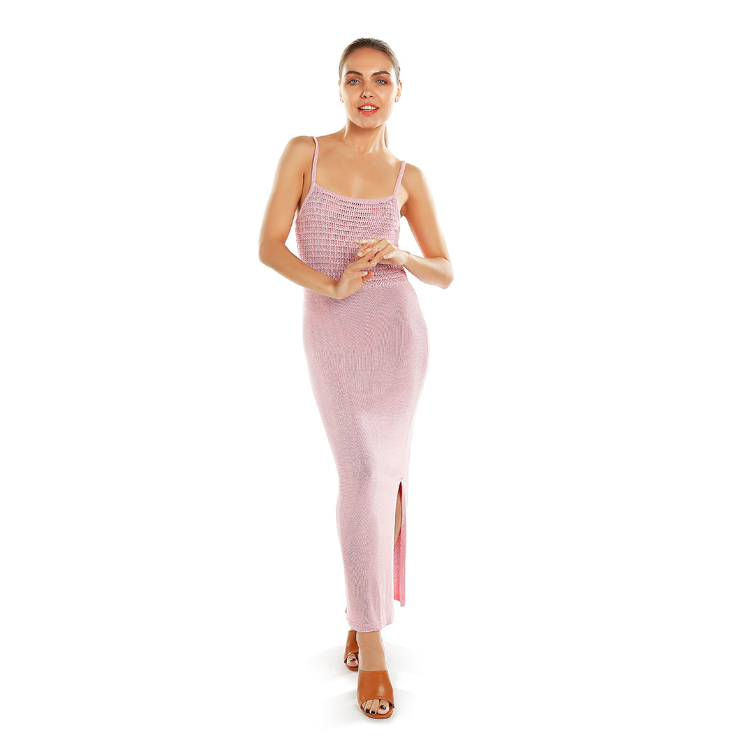 straight side slit dress#color_pink