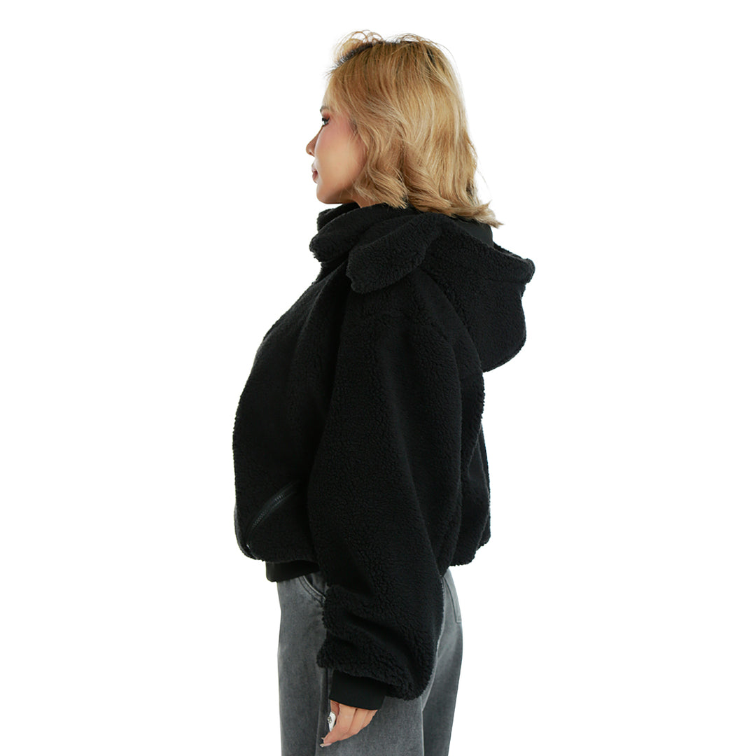 belted hooded long puffer jacket#color_black