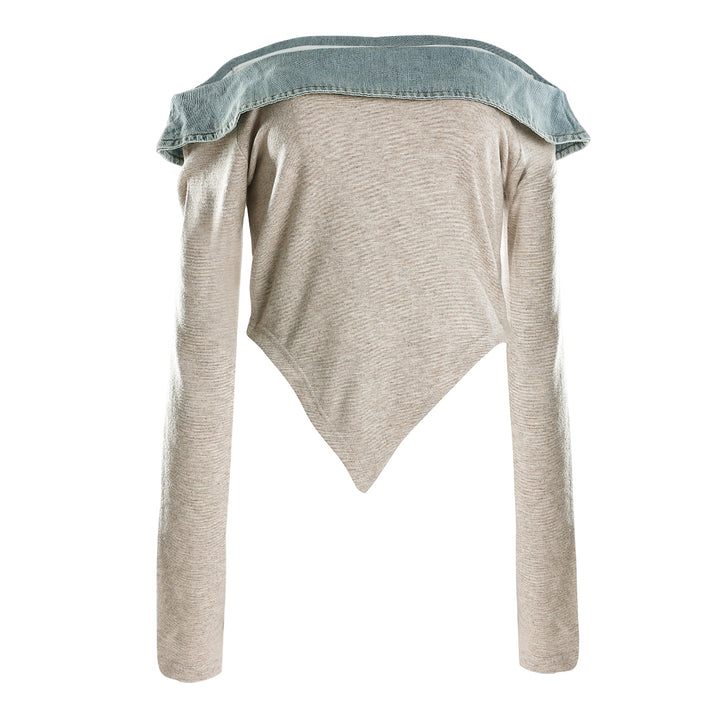 off-shoulder denim paneling top#color_blue