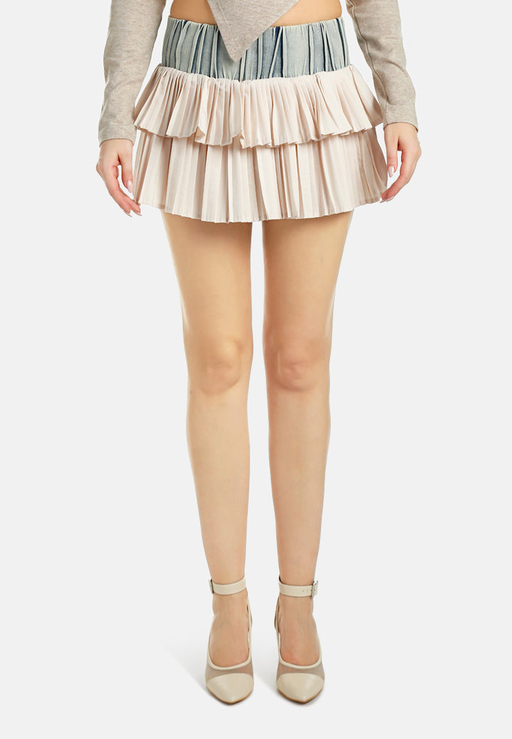 Women Ruffle Two-Tone Mini Skirt