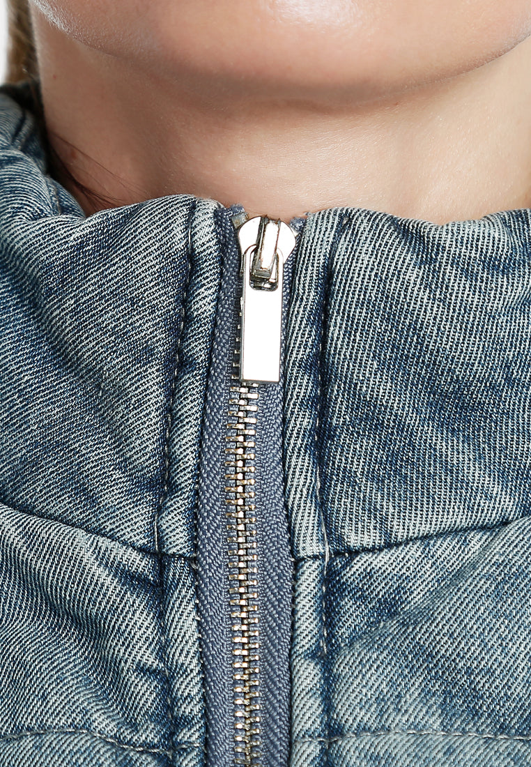 Women Denim Puffer Short Jacket