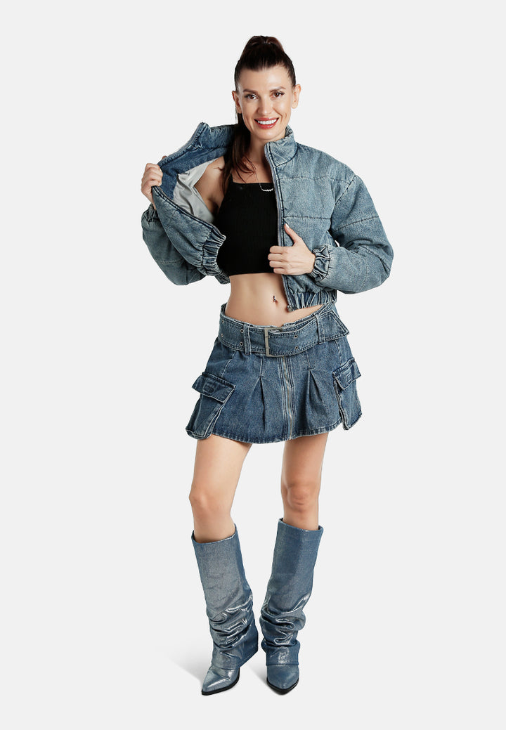 Women Denim Puffer Short Jacket