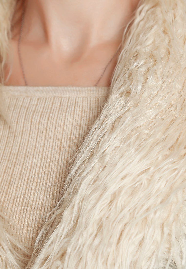 Women Faux Fur Trim Denim Trench Coat