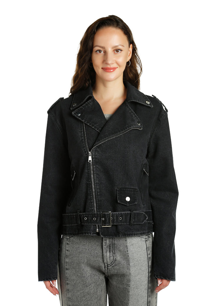 Denim Biker Jacket In Black