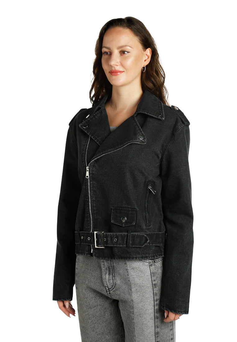 Denim Biker Jacket In Black