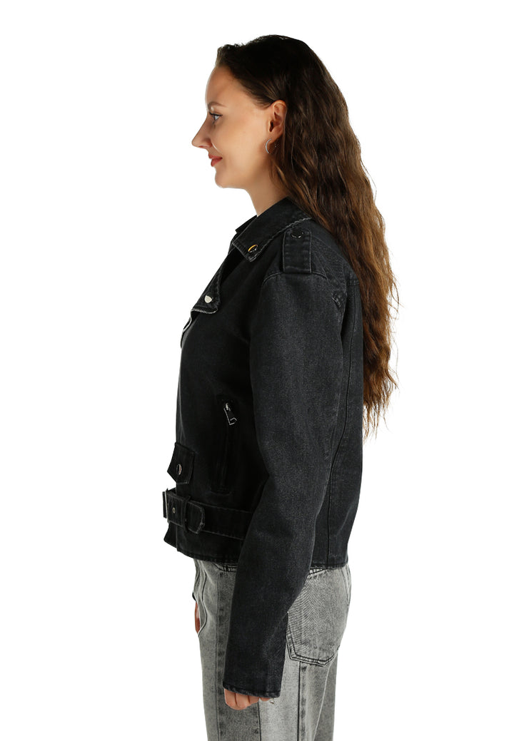 Denim Biker Jacket In Black