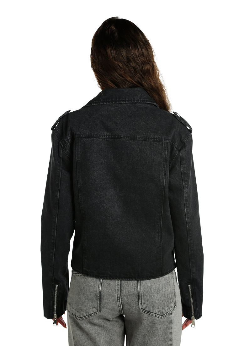 Denim Biker Jacket In Black