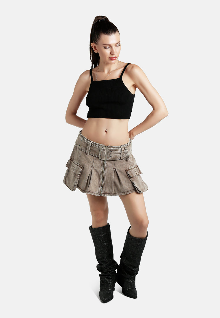 Women Mini Pleated Cargo Skirt