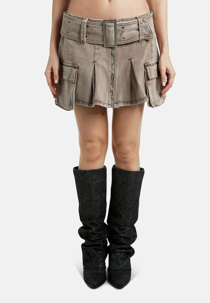 Women Mini Pleated Cargo Skirt