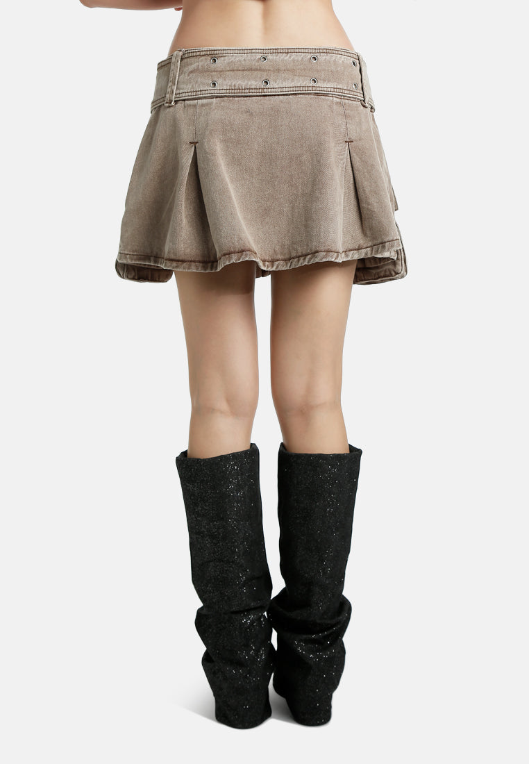 Women Mini Pleated Cargo Skirt