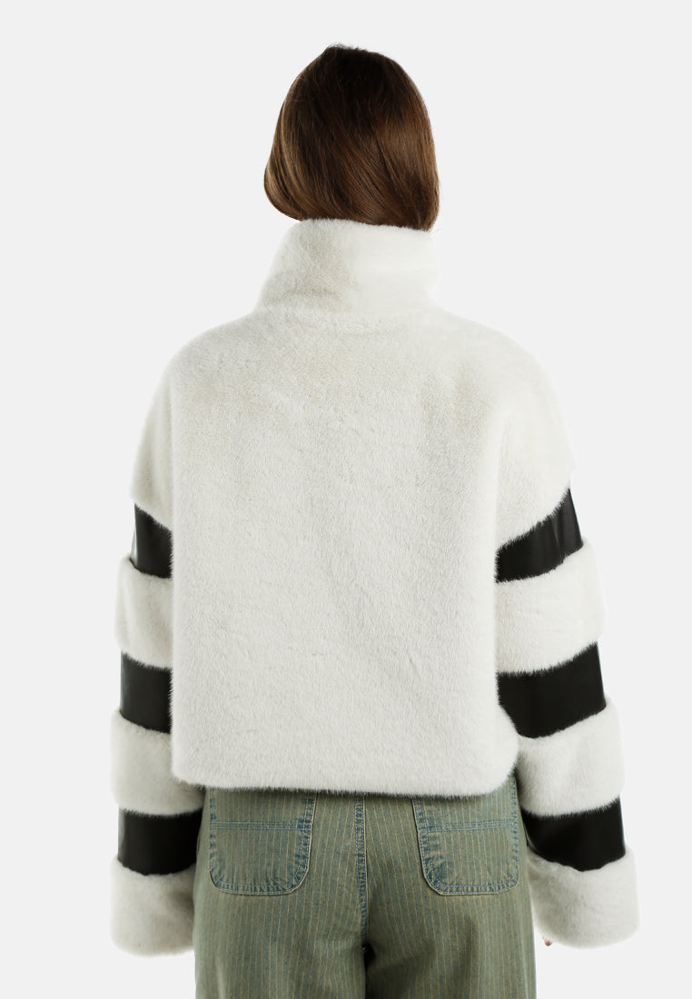 Women Faux Fur & Faux Leather Coat