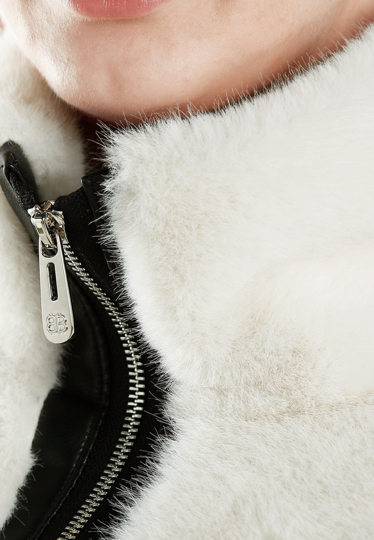 Women Faux Fur & Faux Leather Coat