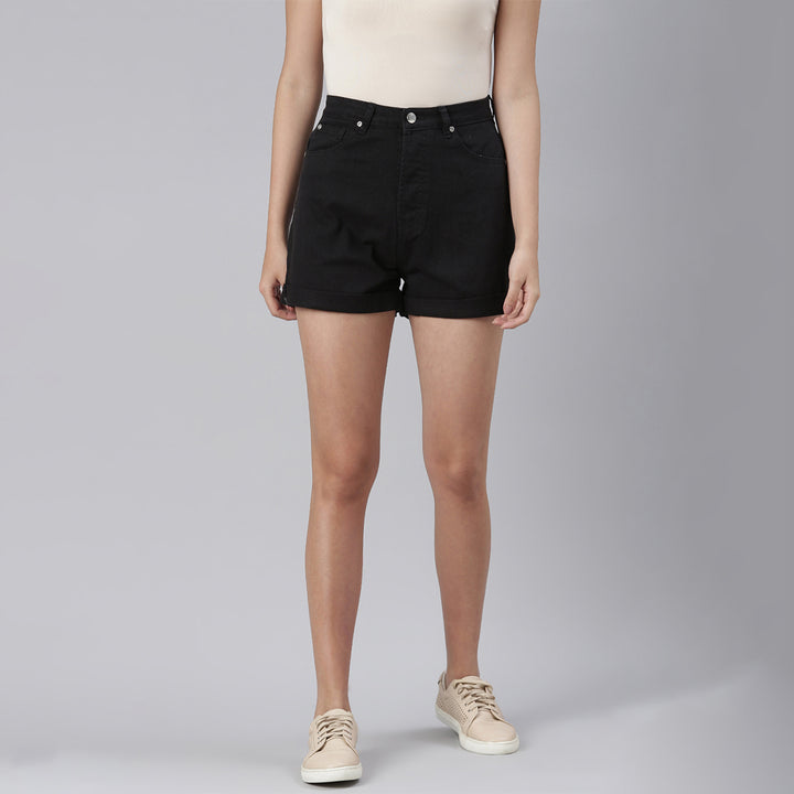 Black High Waist Raw Hem Shorts