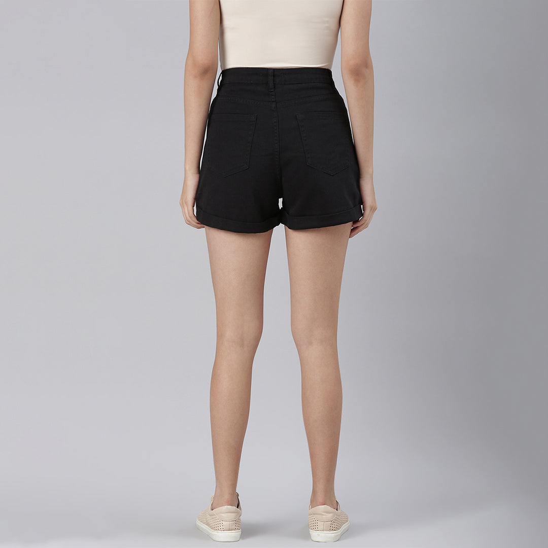 Black High Waist Raw Hem Shorts