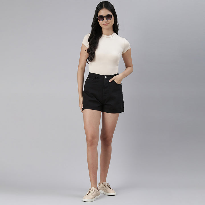 Black High Waist Raw Hem Shorts