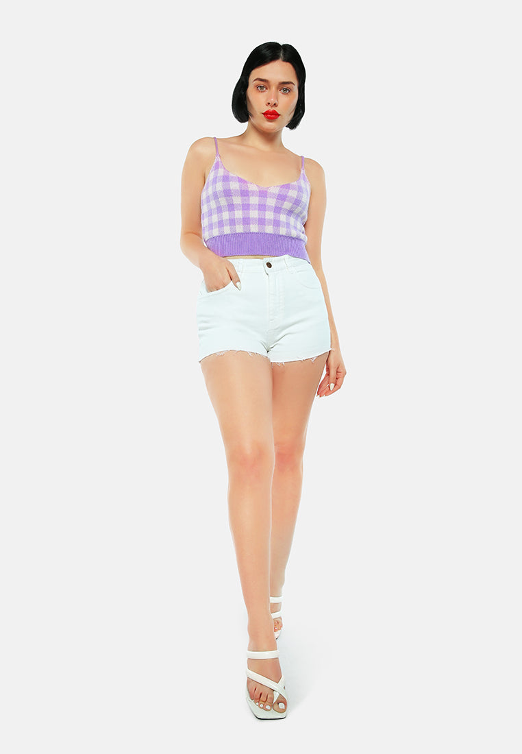 women high waist raw hem shorts#color_white