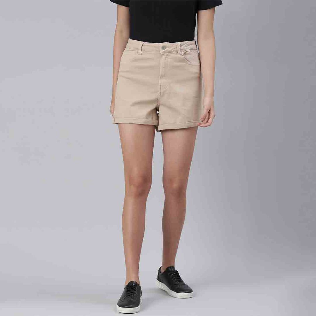 Beige High Waist Shorts