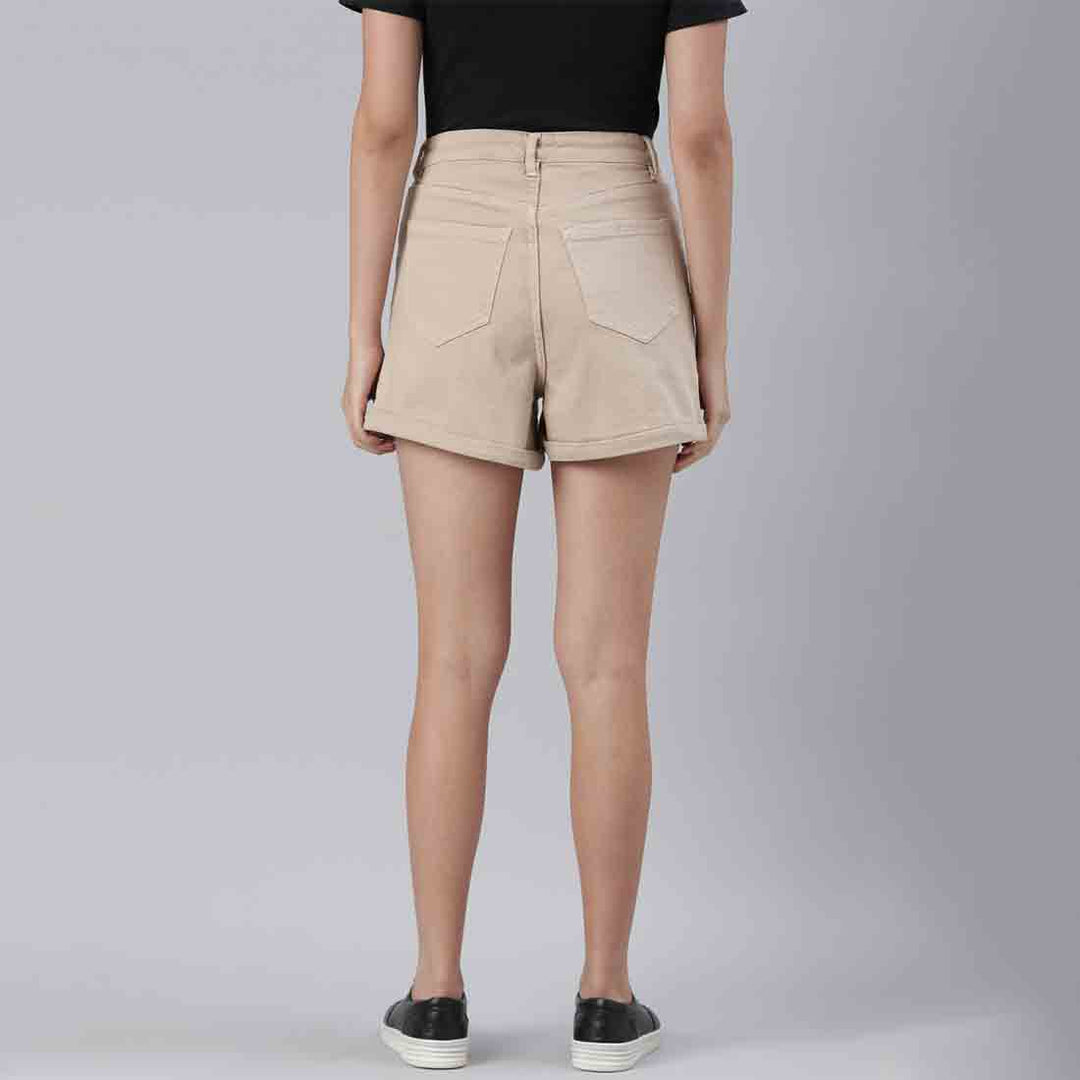 Beige High Waist Shorts