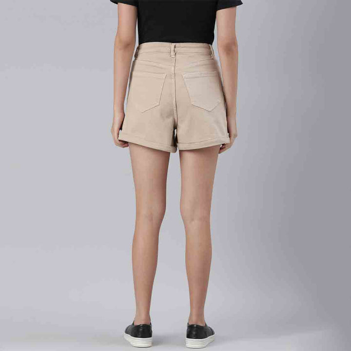 Beige High Waist Shorts