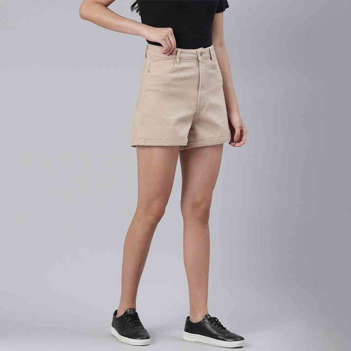 Beige High Waist Shorts