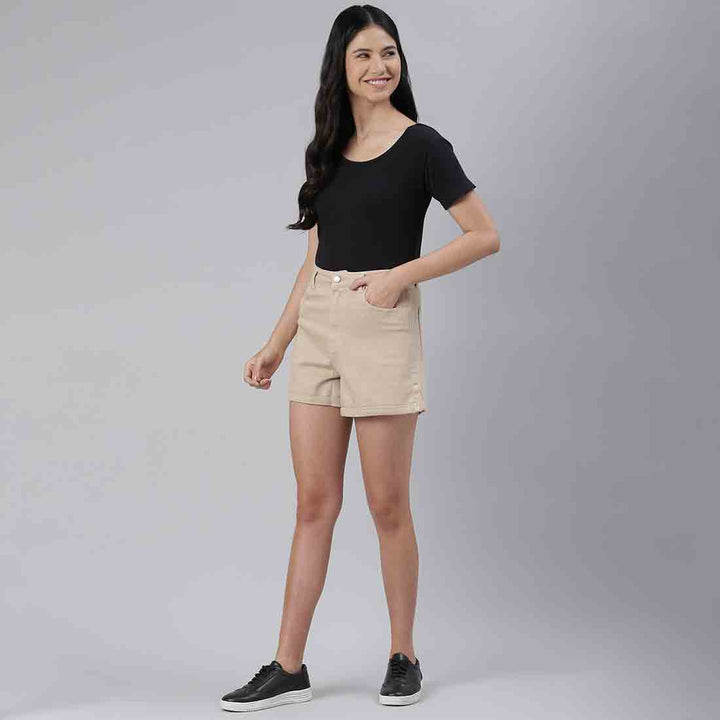 Beige High Waist Shorts