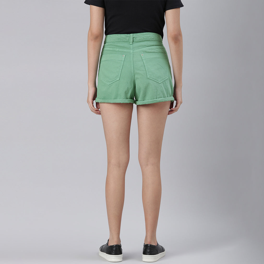 Green Basic Upturn Hem Shorts