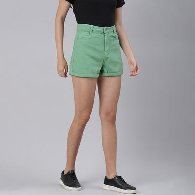 Green Basic Upturn Hem Shorts