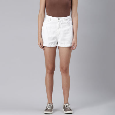 White Basic Upturn Hem Shorts