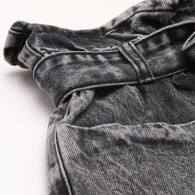 Grey Acid Wash Paper Bag Shorts