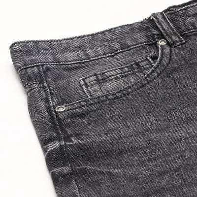 Grey Acid Wash Raw Hem Jeans Shorts