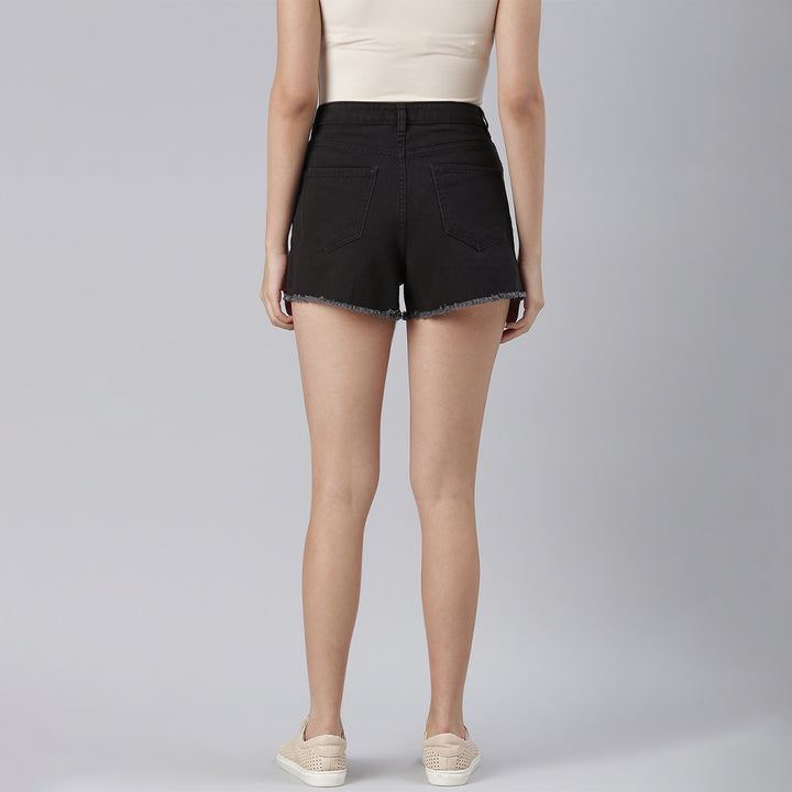 Black Jeans High Waist Raw Hem Shorts