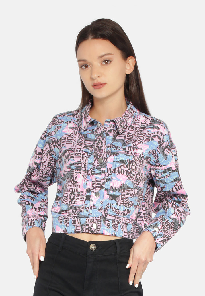 Women Cool Print Denim Jacket