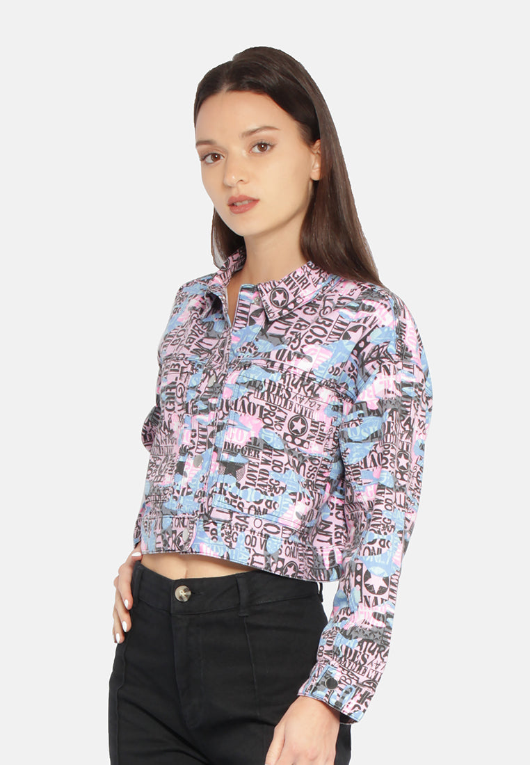 Women Cool Print Denim Jacket