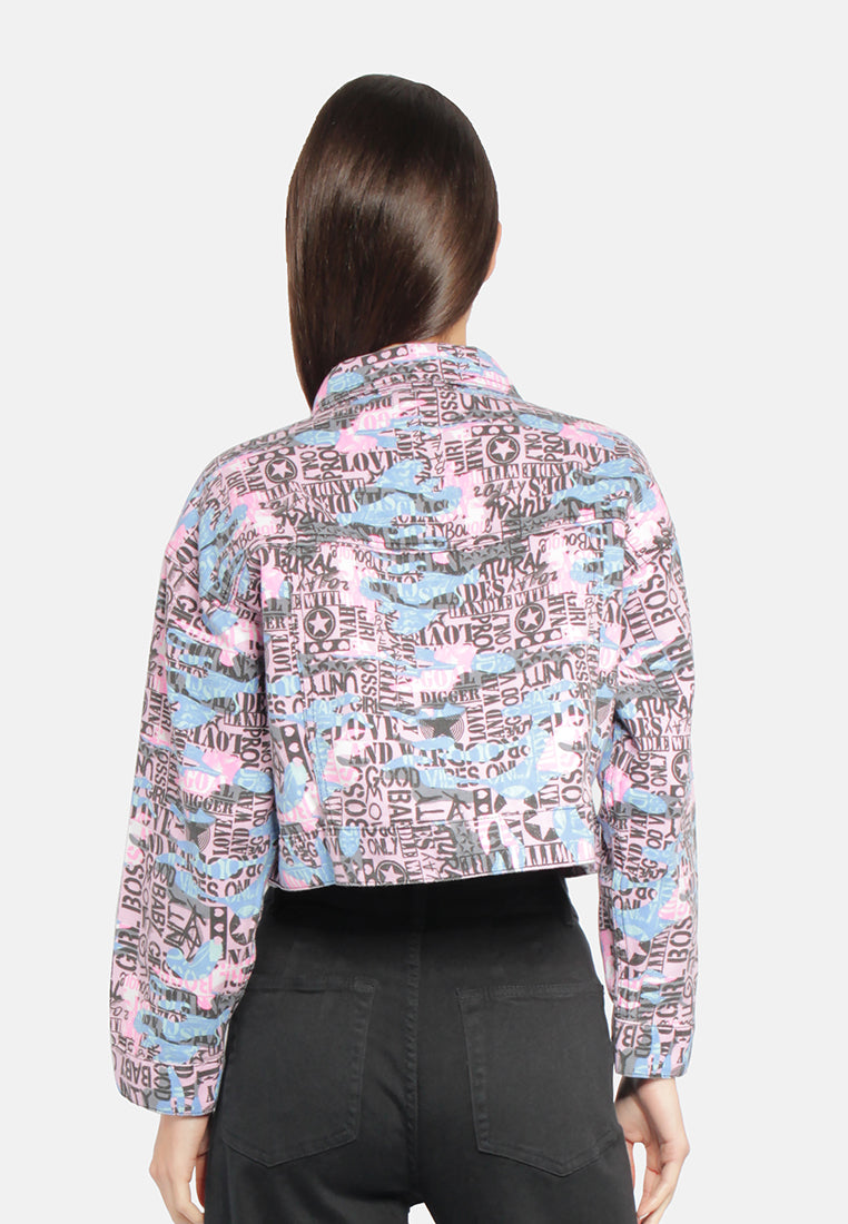 Women Cool Print Denim Jacket