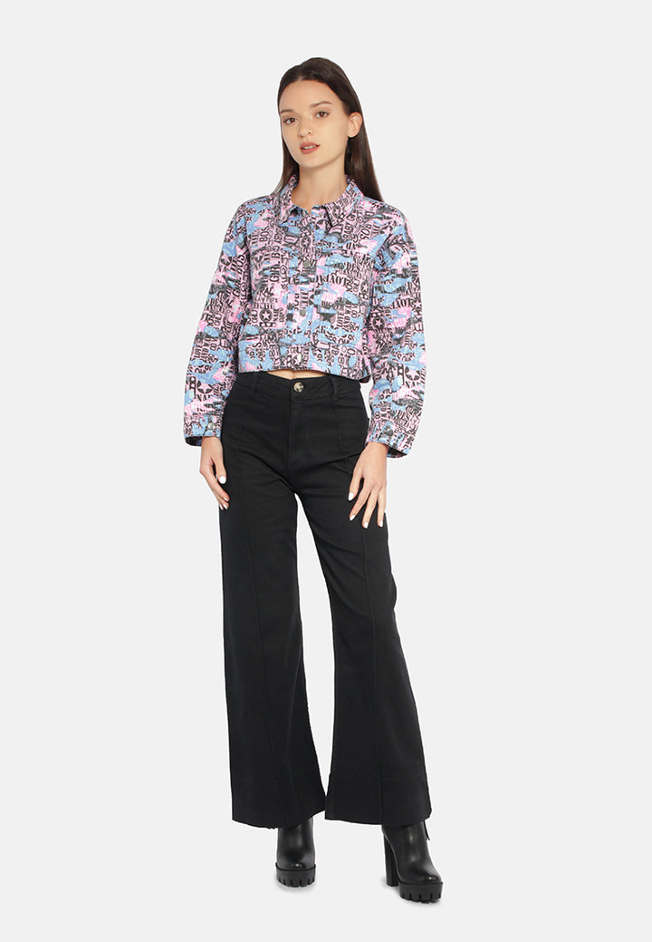 Women Cool Print Denim Jacket