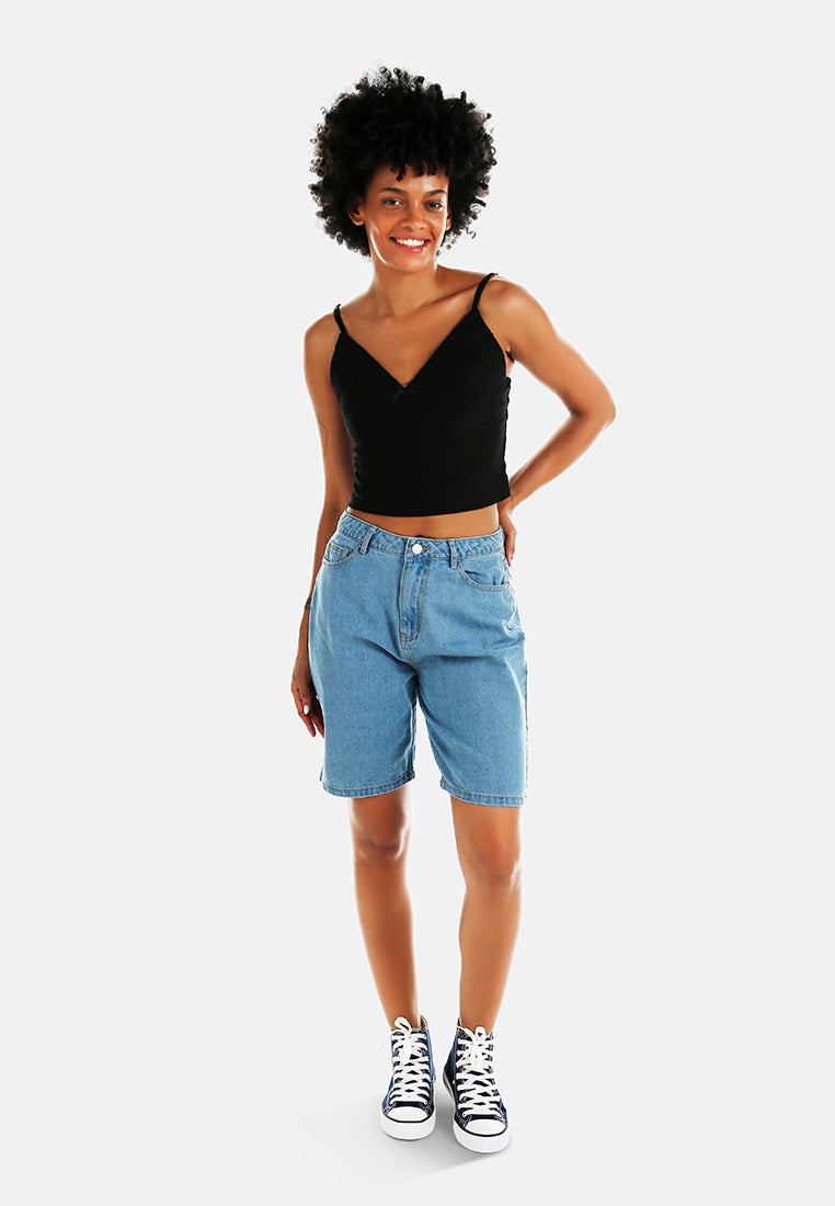 Women High Waisted Denim Biker Short