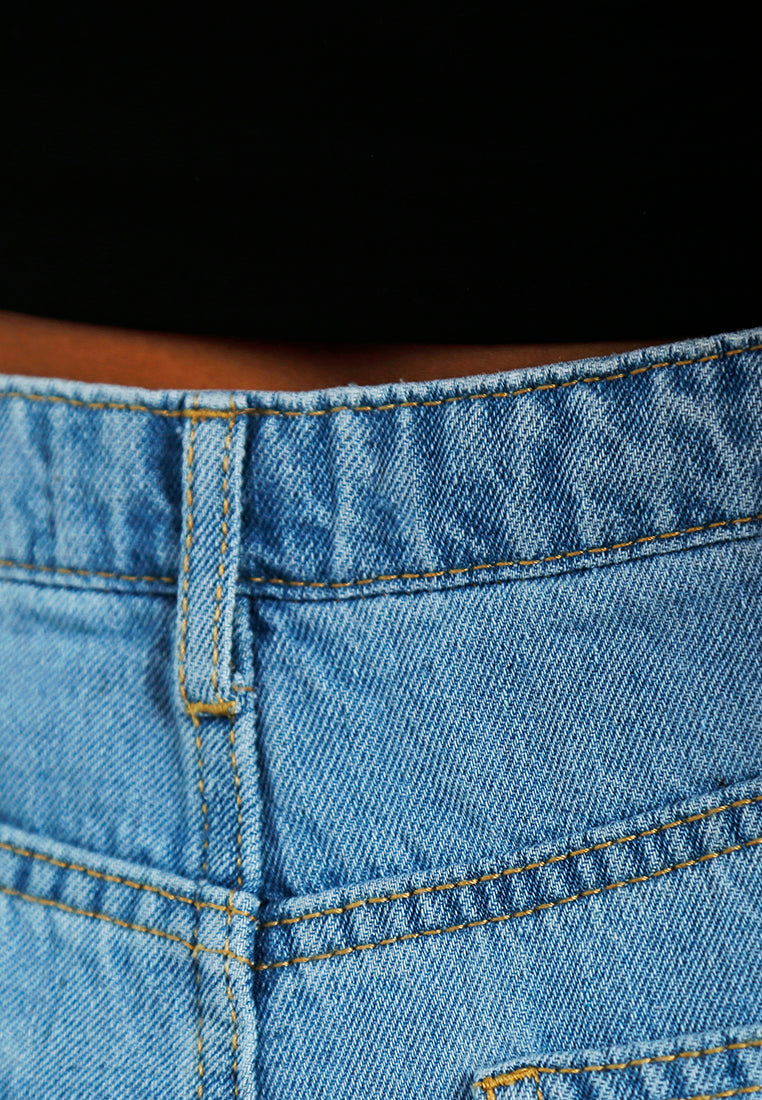 Women High Waisted Denim Biker Short