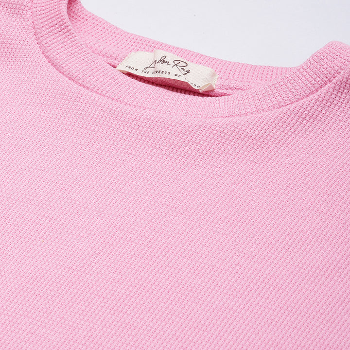crew neck rib knit top#color_pink