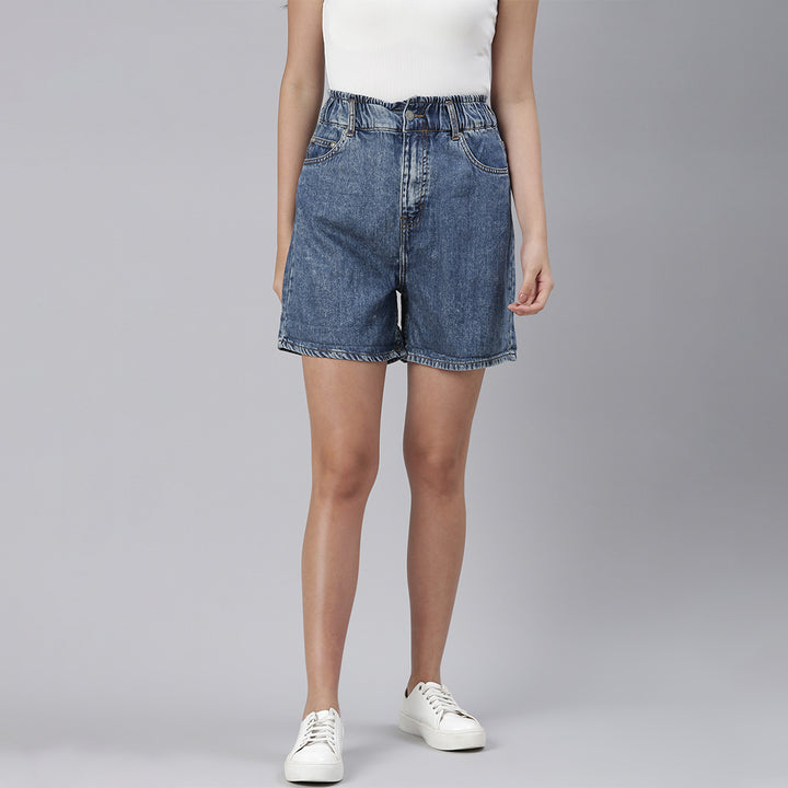 High Waist Blue Denim Shorts