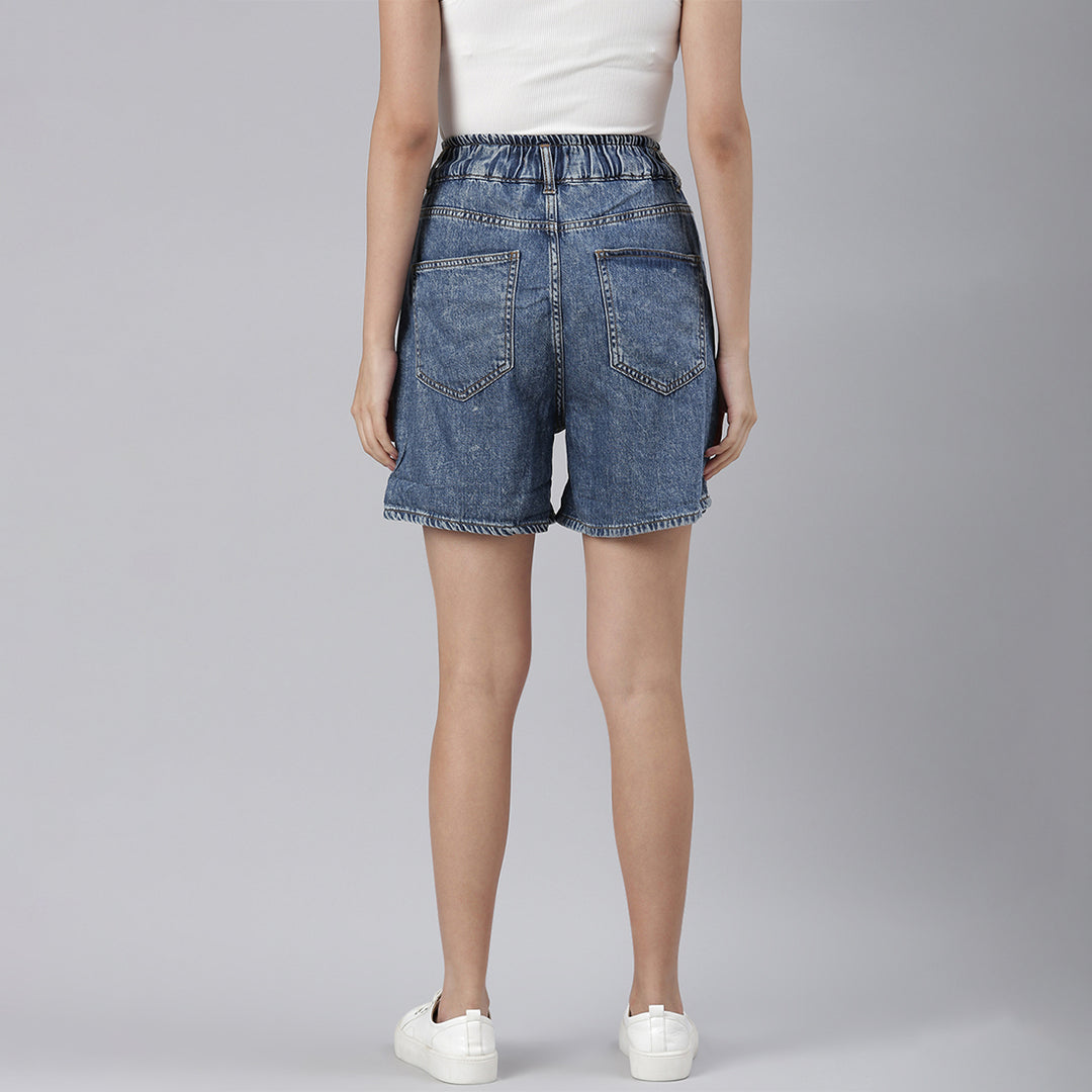 High Waist Blue Denim Shorts