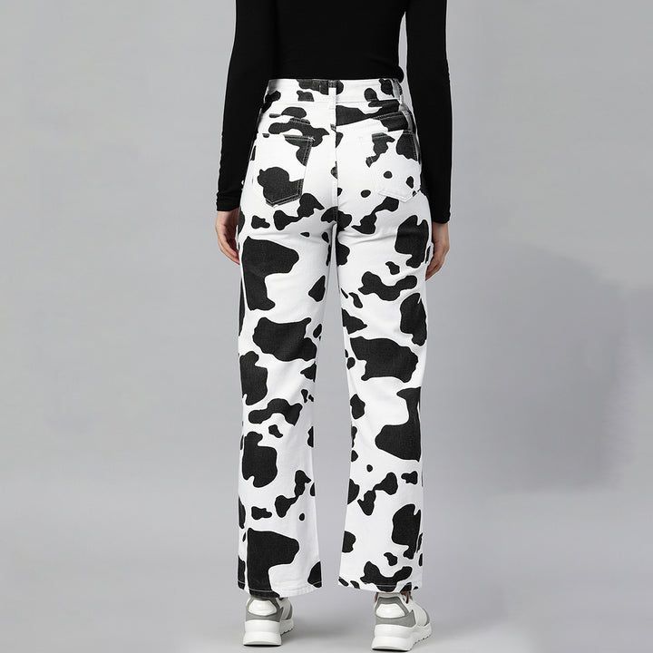 Black Cow Print Wide Pants