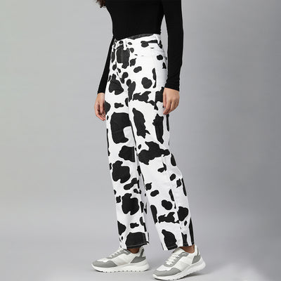 Black Cow Print Wide Pants