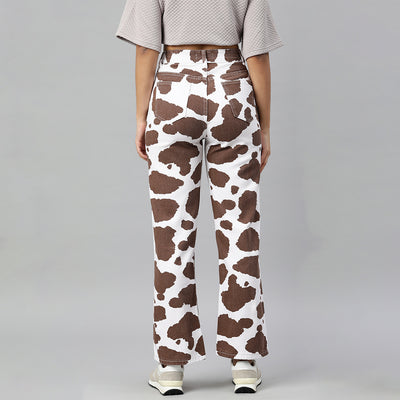 Brown Cow Print Wide Pants