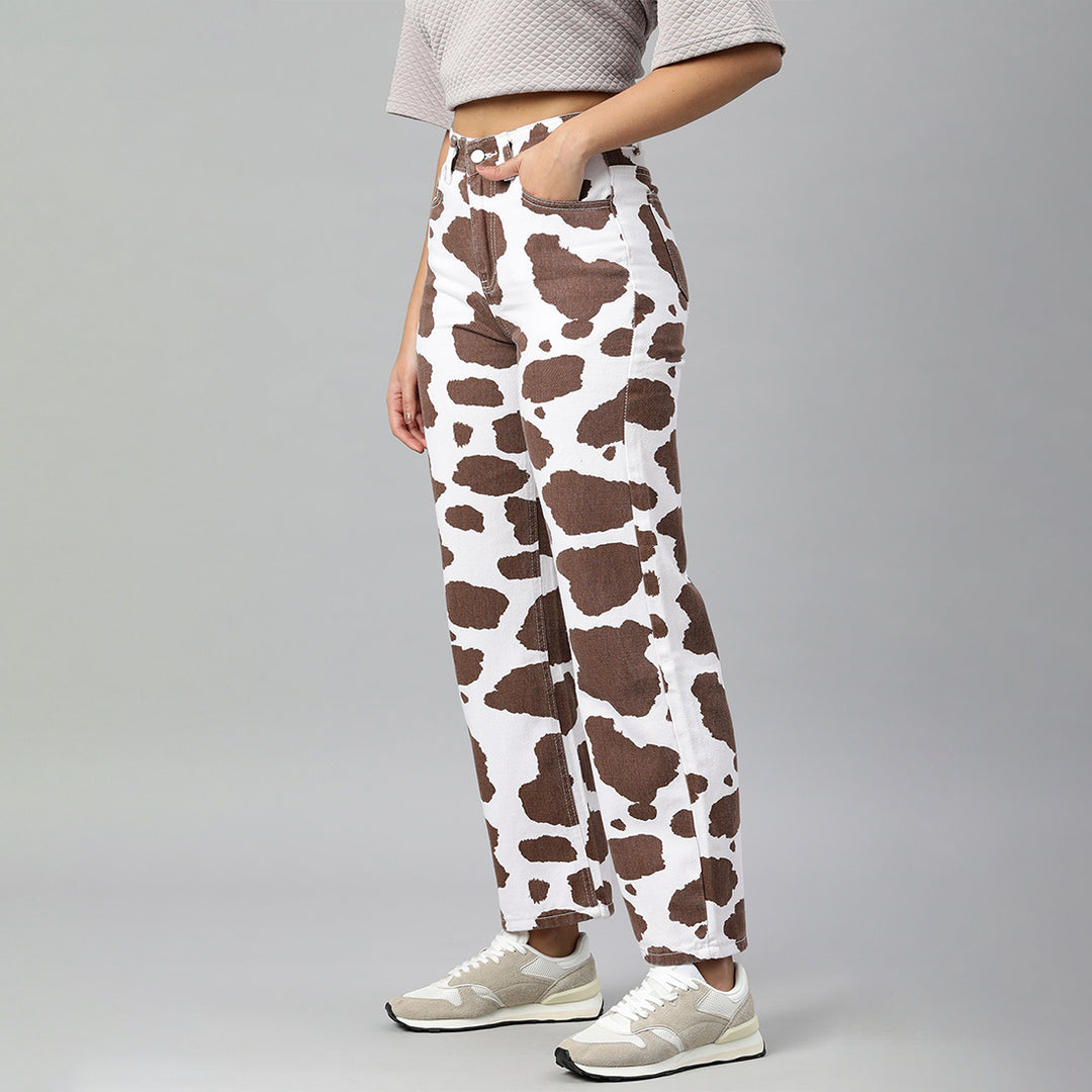 Brown Cow Print Wide Pants