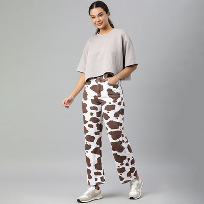 Brown Cow Print Wide Pants