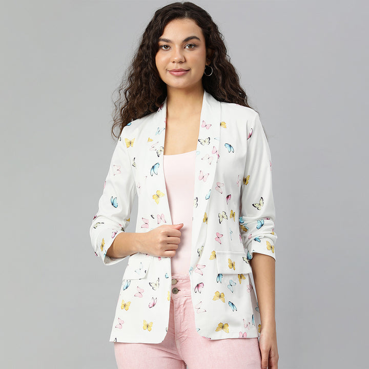 White Glaze Print Semi Casual Blazer